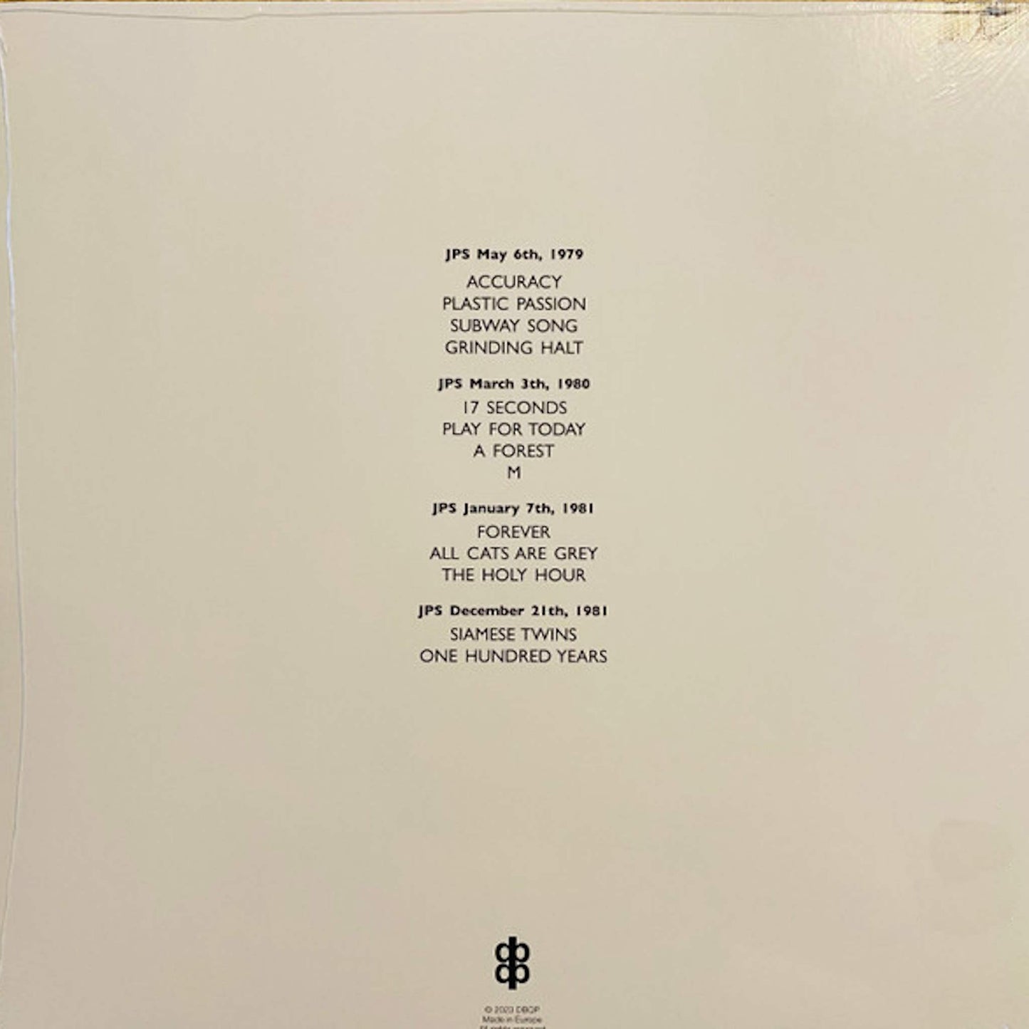 the cure vinyl bbc sesions 1979-1981 bootleg back cover