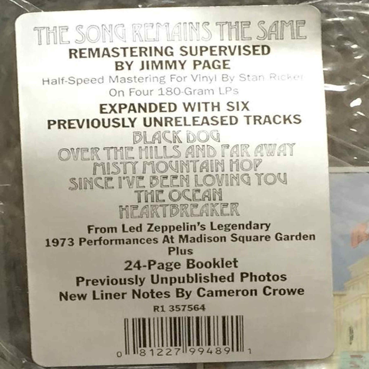 led zeppelin vinyl the soundtrack from the film song remains the same label sticker