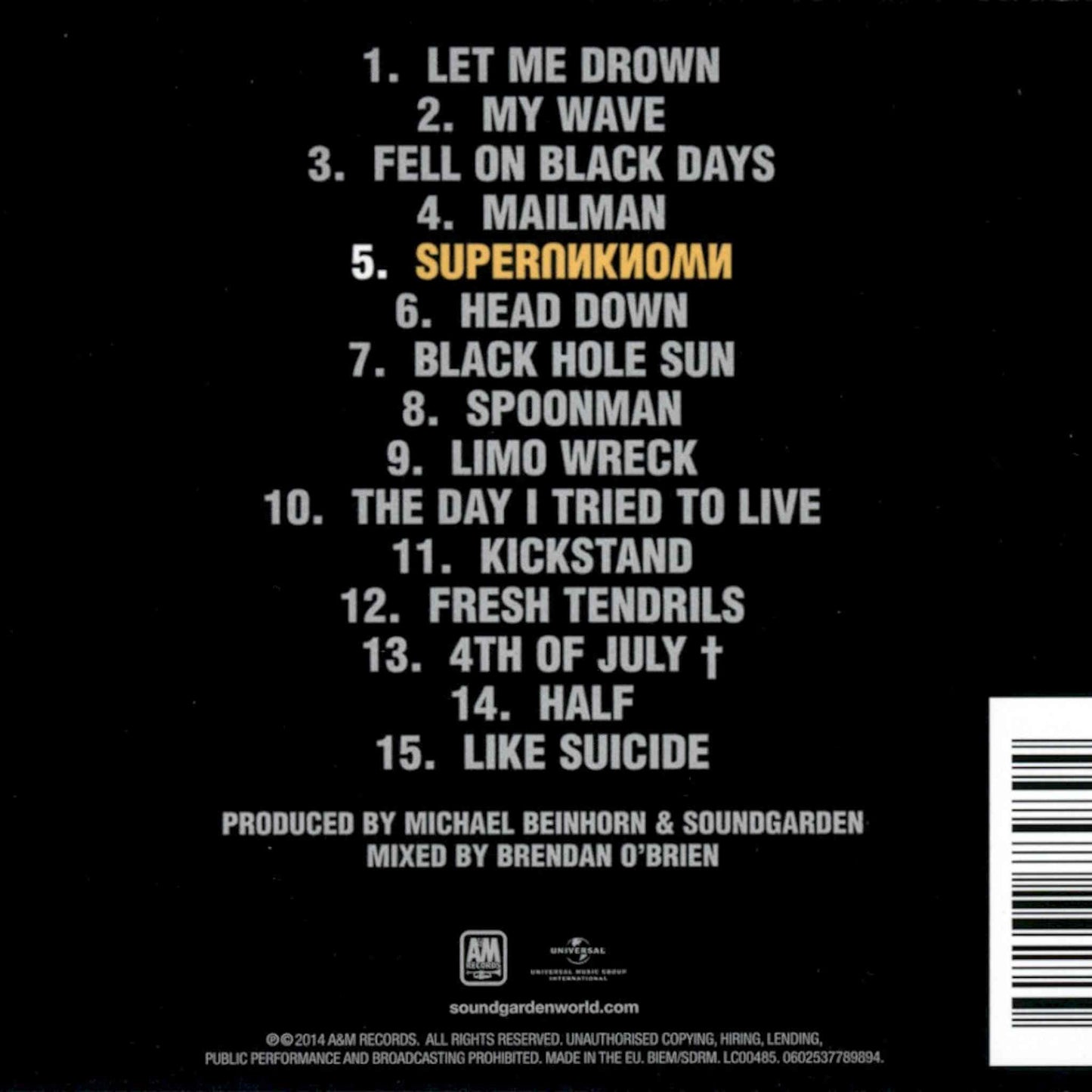 soundgarden superunknown tracks