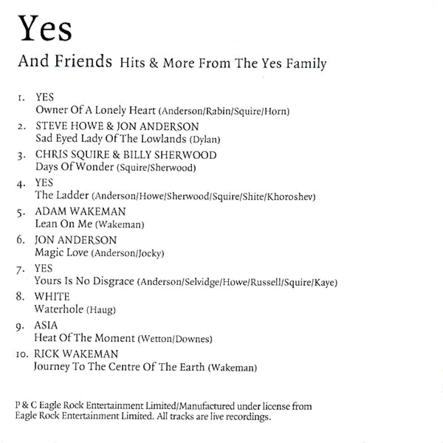 yes and friends hits & more from the yes family cd tracks